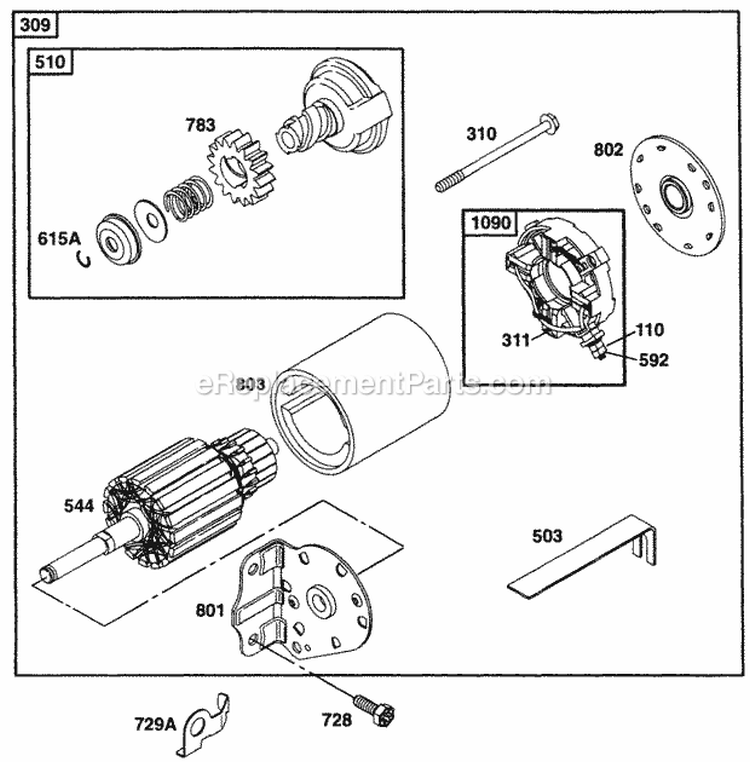 Electric Starter Diagram and Parts List for 28F707-0298-01  Briggs and Stratton Engine